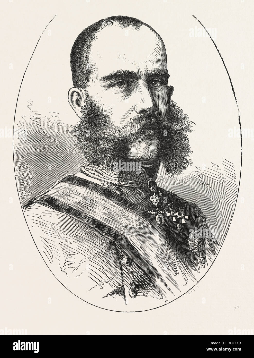 SEINE MAJESTÄT FRANZ JOSEPH ODER FRANZ JOSEPH, 1830-1916, KAISER VON ÖSTERREICH, GRAVUR 1876 Stockfoto