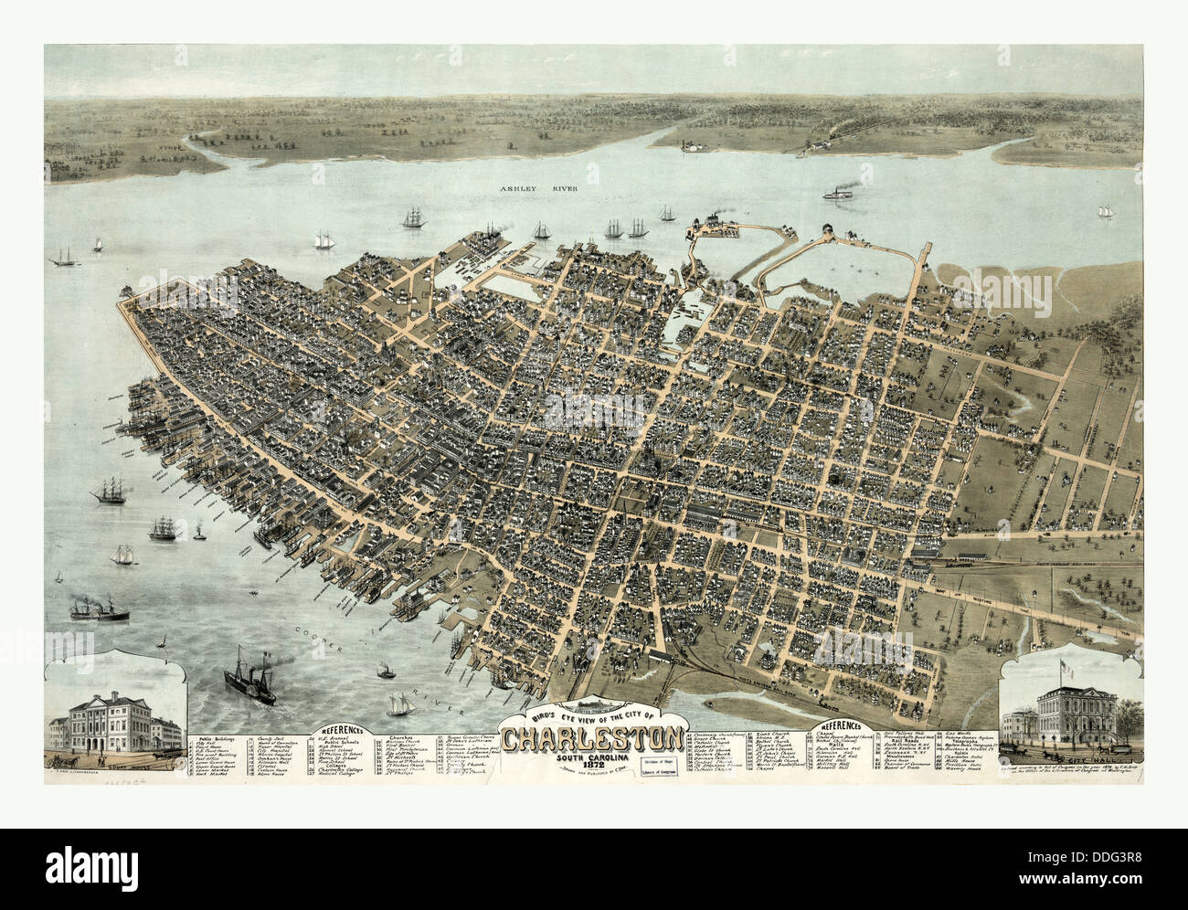 Vogelperspektive der Stadt Charleston South Carolina von C. Drie ca. 1872, USA, USA, Amerika Stockfoto