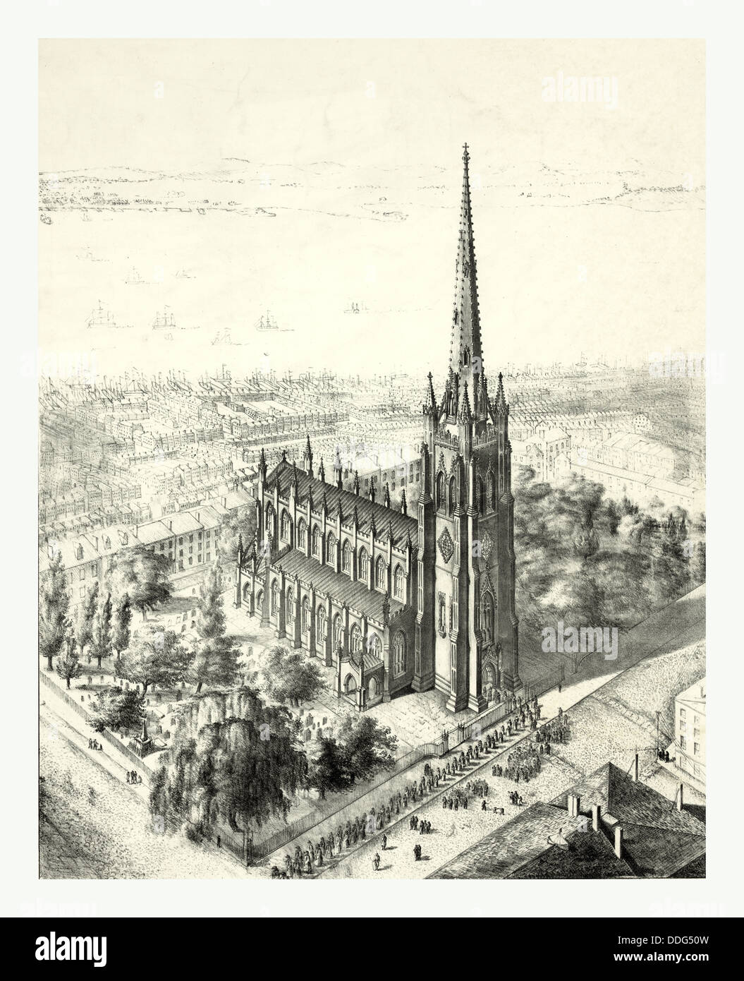 Vogelperspektive der Trinity Church, New York ca. 1846, USA, USA, Amerika Stockfoto