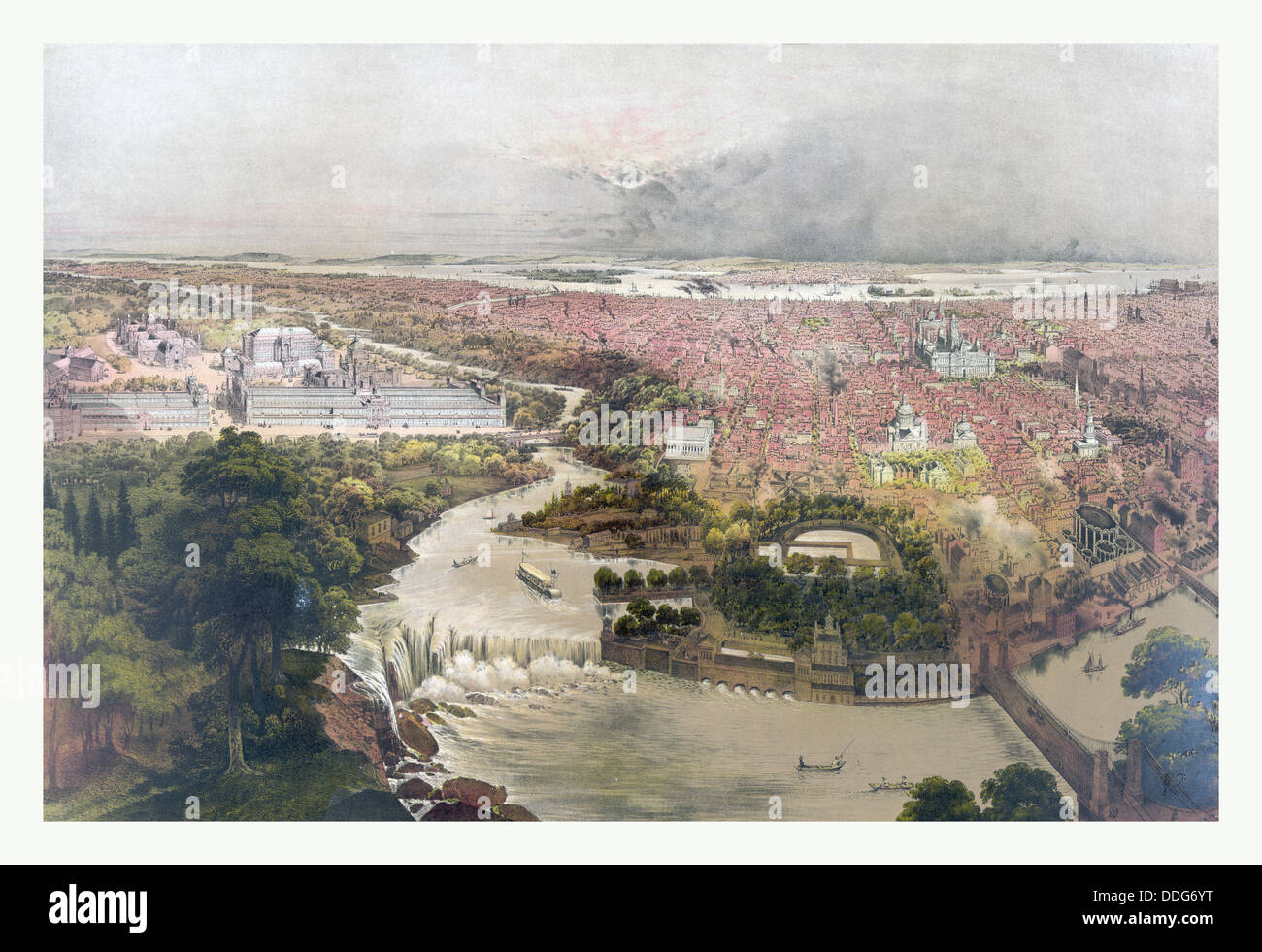 Vogelperspektive von Philadelphia & centennial Gelände von John Bachmann, ca. 1875, USA, USA, Amerika Stockfoto