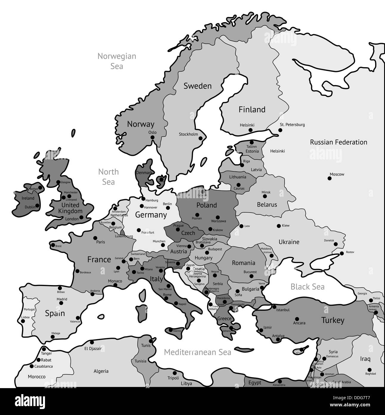 Europakarte der grauen Farben. Stockfoto