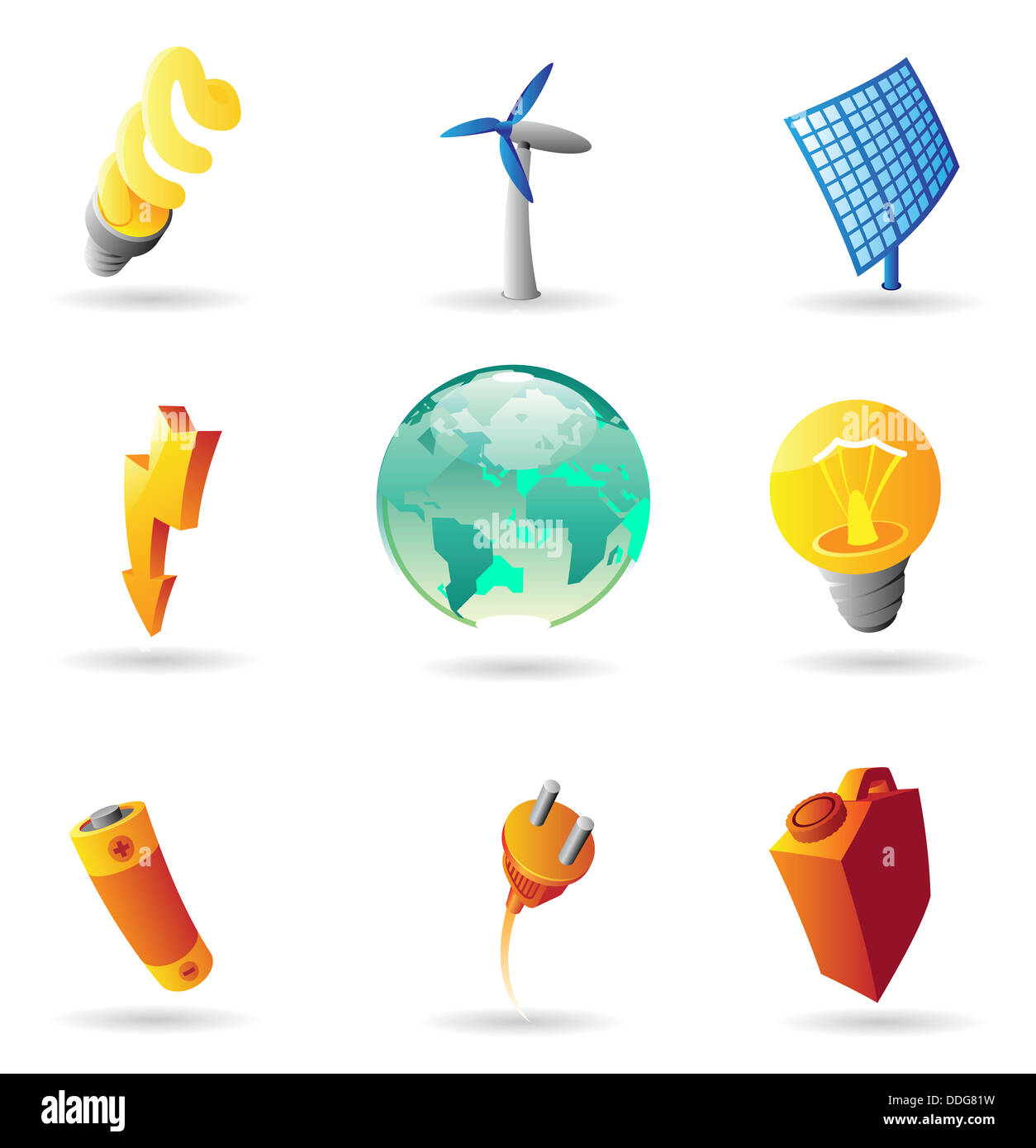 Symbole für Energie und Ökologie. Stockfoto