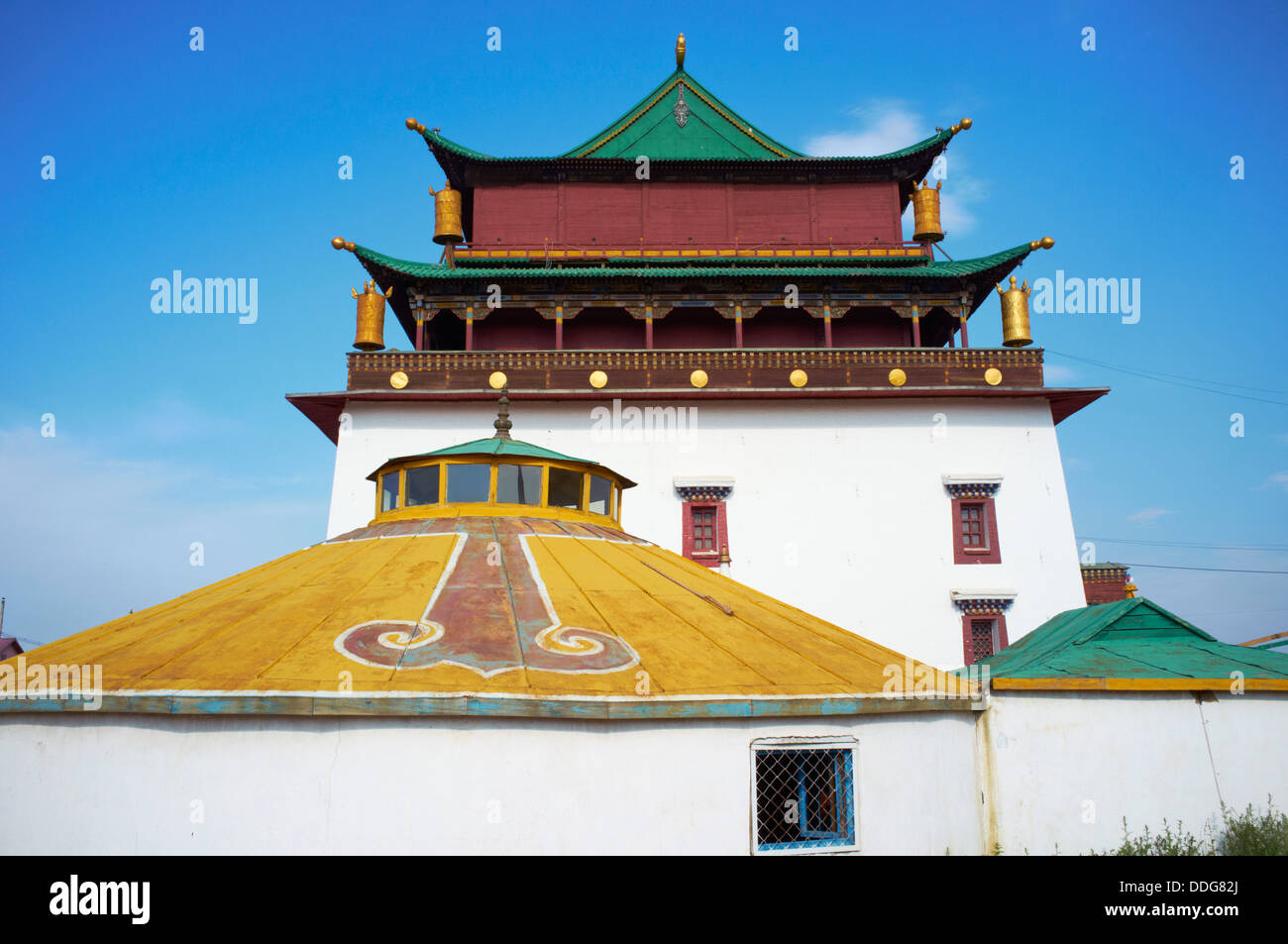 Mongolei, Ulan Bator, Gandan Kloster (Gandantegchinlen Khiid). Stockfoto