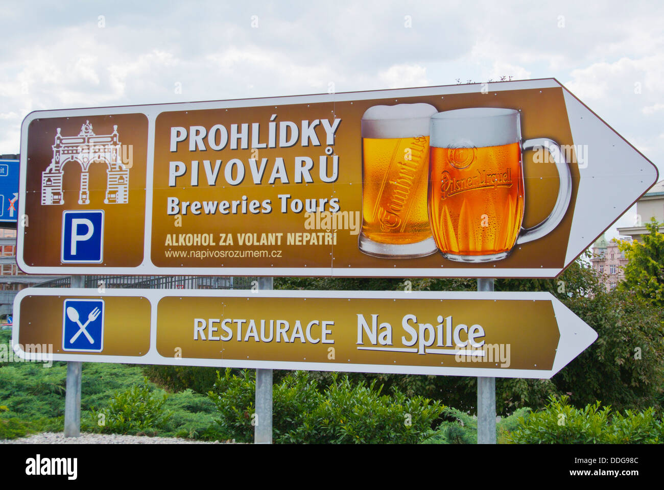 Pilsner Urquell Brauerei Fabrik Zeichen Plzen Tschechien Europa Stockfoto
