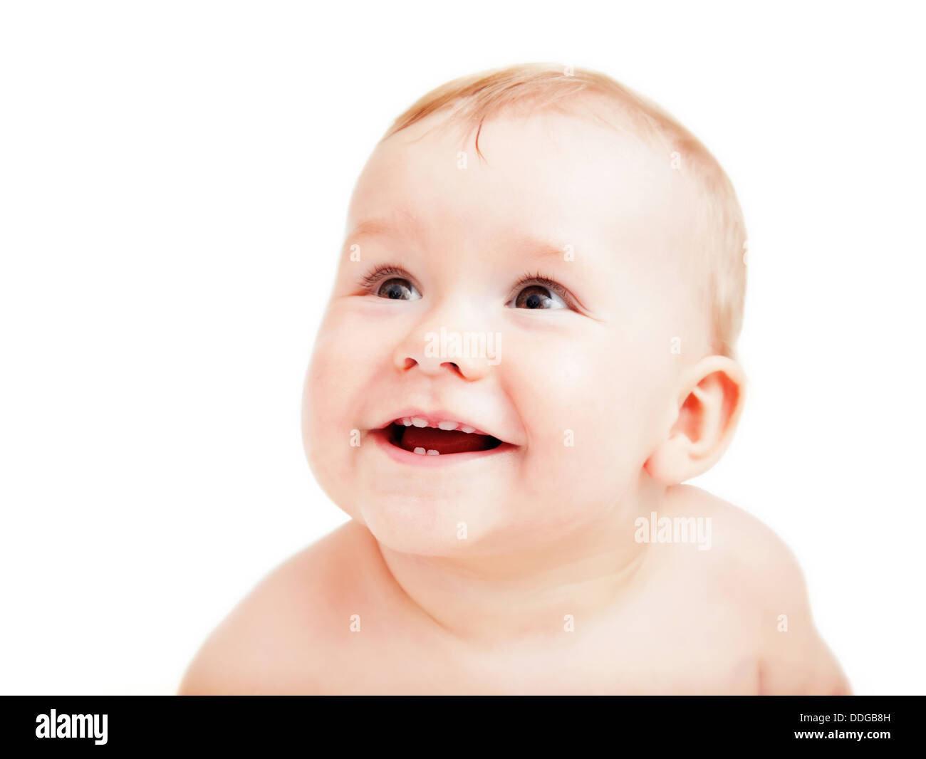 Niedliche glückliches Baby Lächeln auf den Lippen. Stockfoto