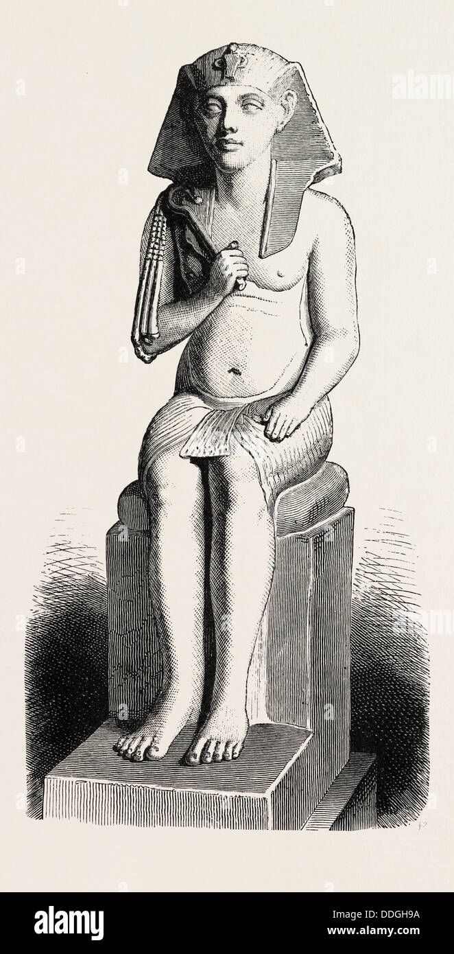 STATUE VON AMENOPHIS IV., EHUENATEN. Ägypten, Gravur 1879 Stockfoto