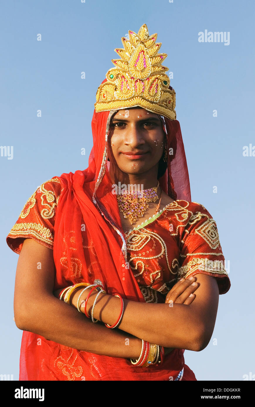 Mann verkleidet als hinduistischen mythologischen Charakter, Jaipur, Rajasthan, Indien Stockfoto