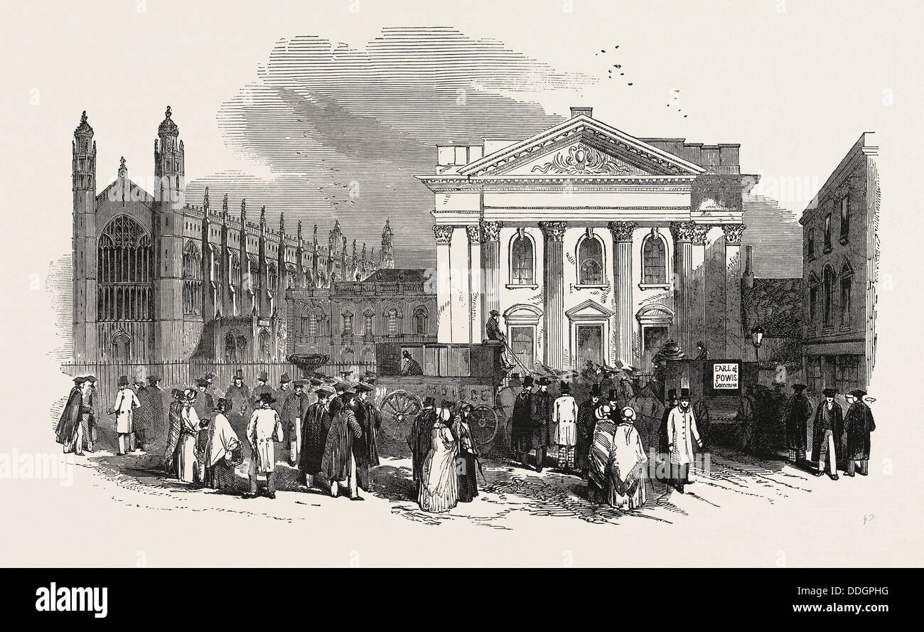DIE CAMBRIDGE KANZLERSCHAFT WAHL: ÄUßERE DES SENAT-HAUS WÄHREND DES WAHLKAMPFS, UK, 1847 Stockfoto