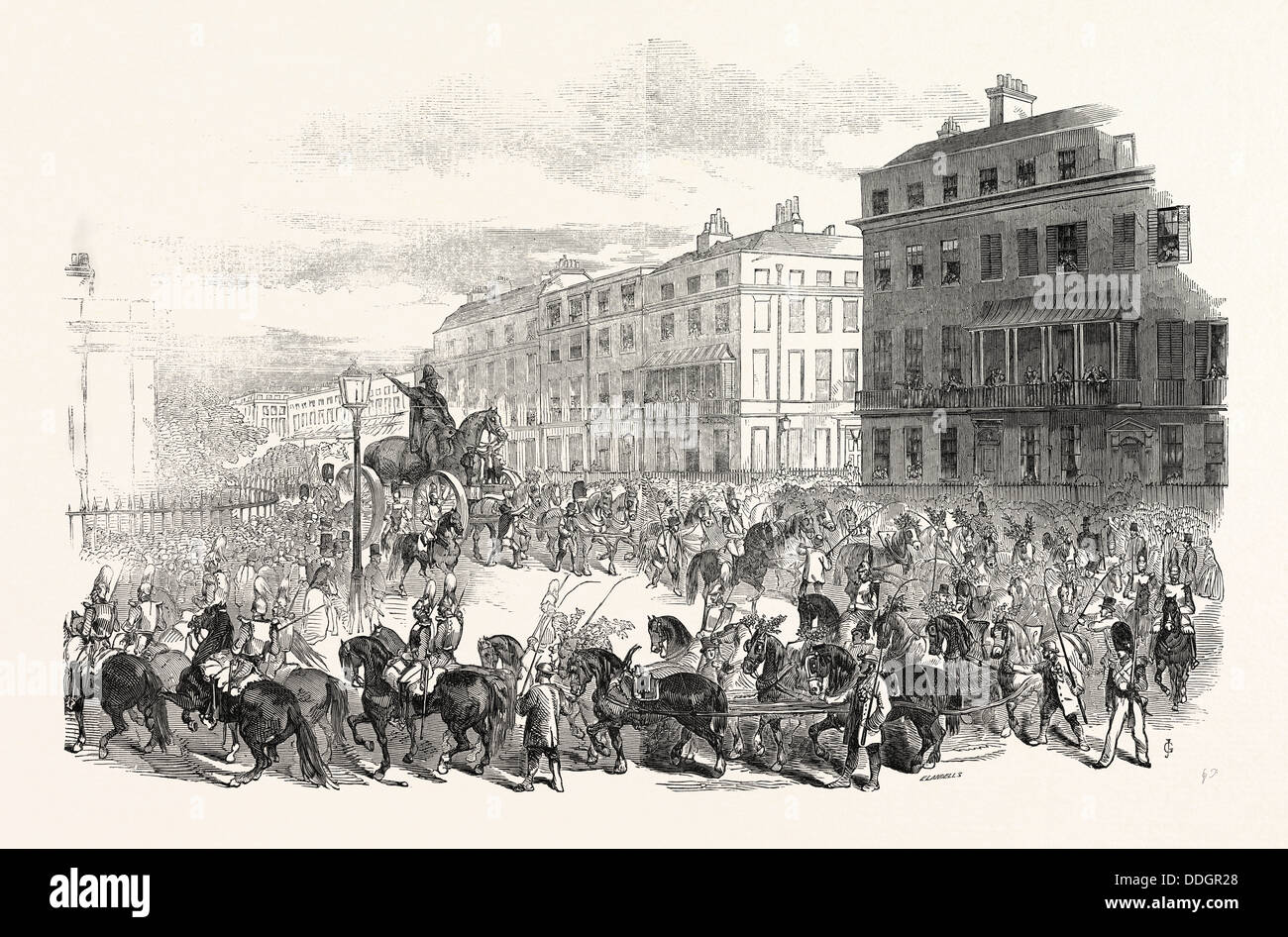 DER GROßE UMZUG DER WELLINGTON STATUE, TURNING DOWN PARK LANE, 1846 Stockfoto