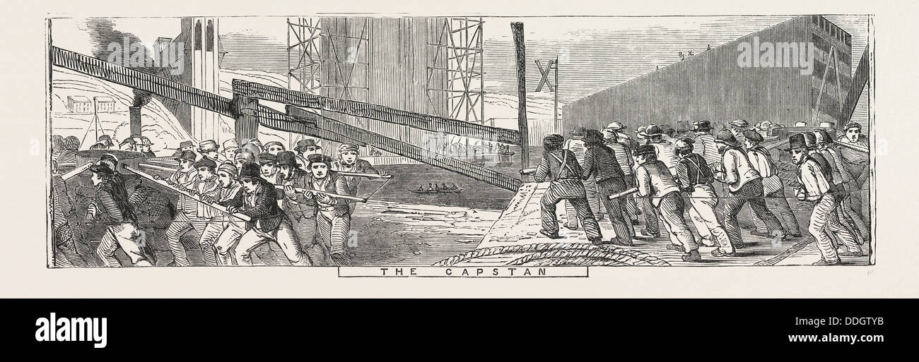 DIE BRITANNIA BRIDGE: DIE ANKERWINDE, 1849 Stockfoto