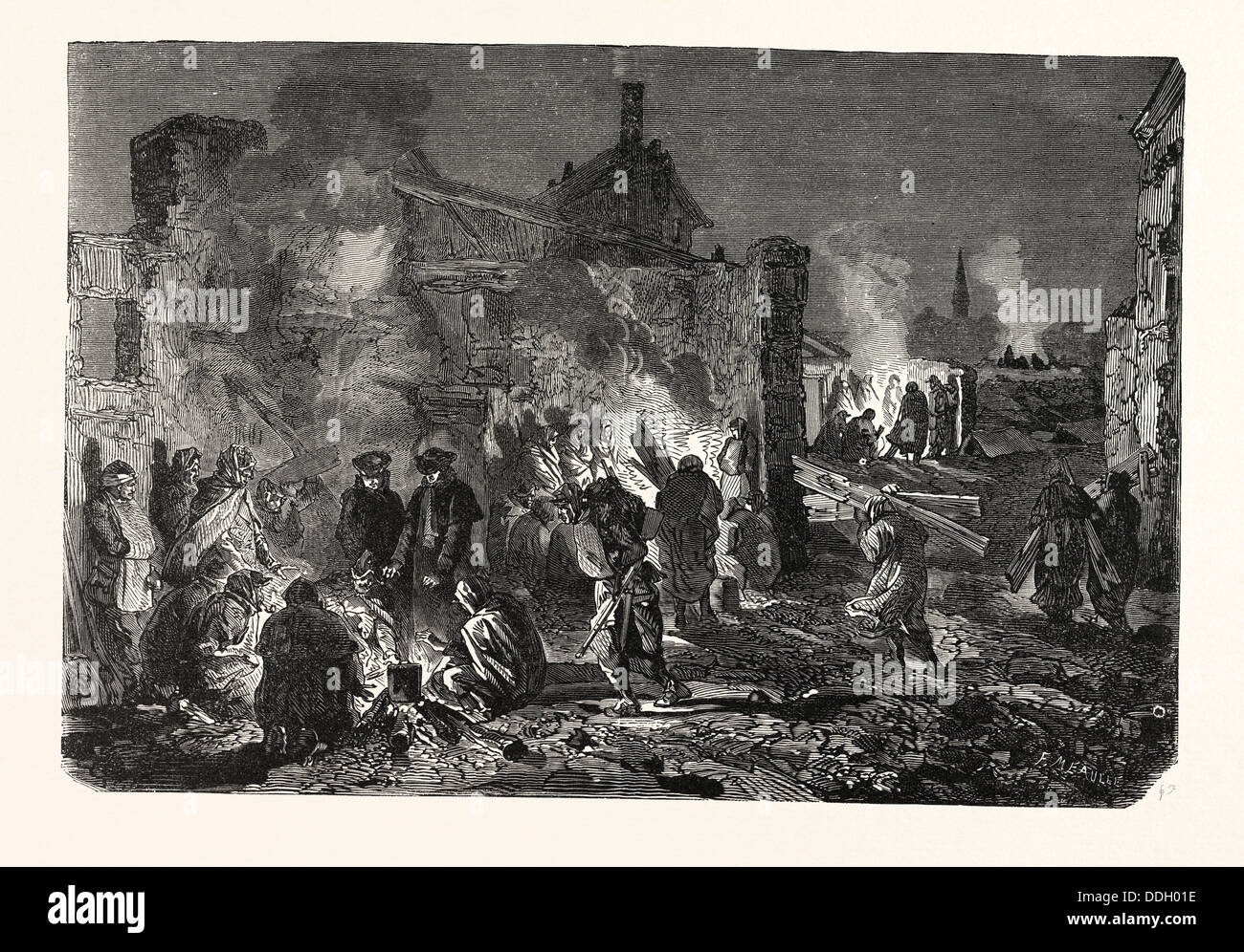 Franco-Preussischer Krieg: Biwak der französischen Truppen in der Nacht von 1 bis 2 Dezember um Champigny, Frankreich Stockfoto