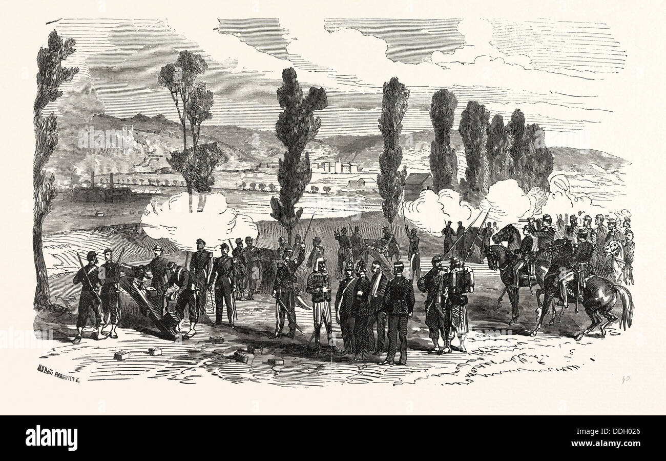 Franco-Preussischer Krieg: Napoleon und die Prince Imperial an der Beschießung von Saarbrücken, Frankreich Stockfoto