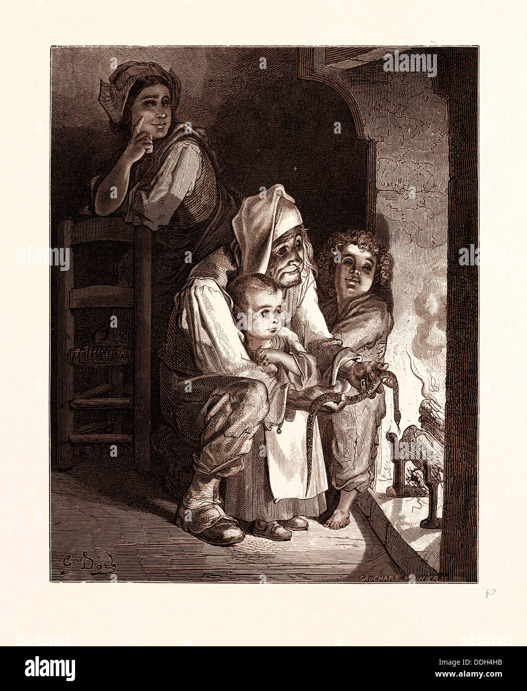 DER BAUER UND DIE SCHLANGE VON GUSTAVE DORE Stockfoto