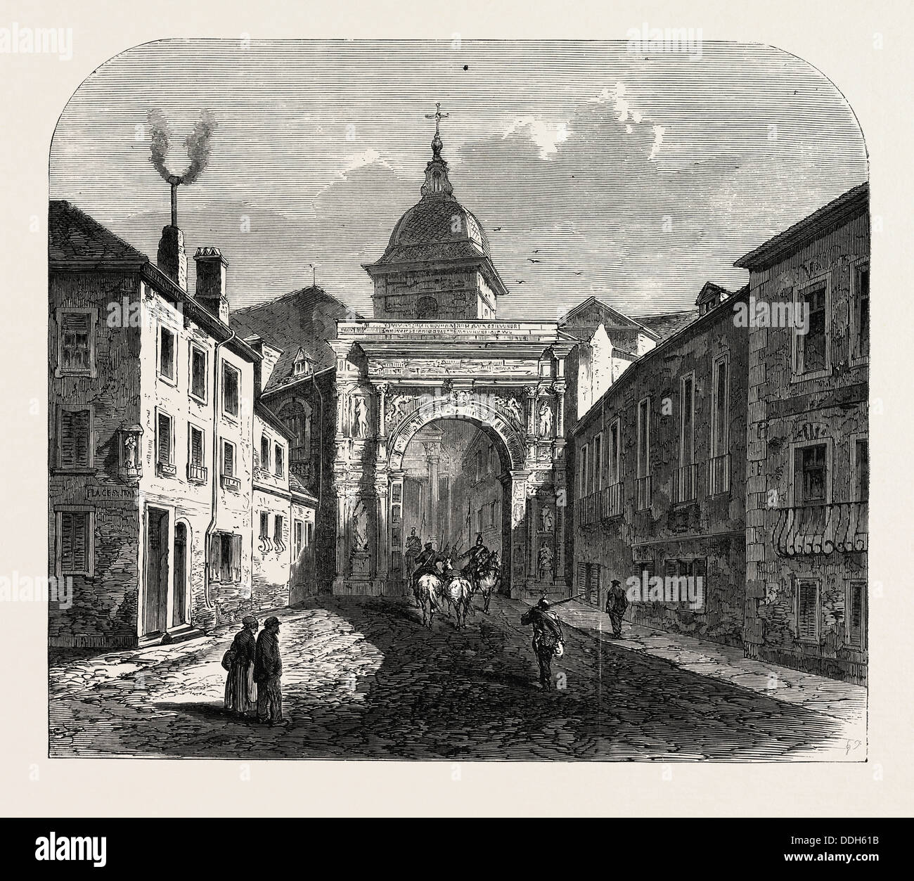 FRANCO-PREUSSISCHER KRIEG: DIE SCHWARZEN TÜR, BESANÇON, GRAVUR 1870 Stockfoto