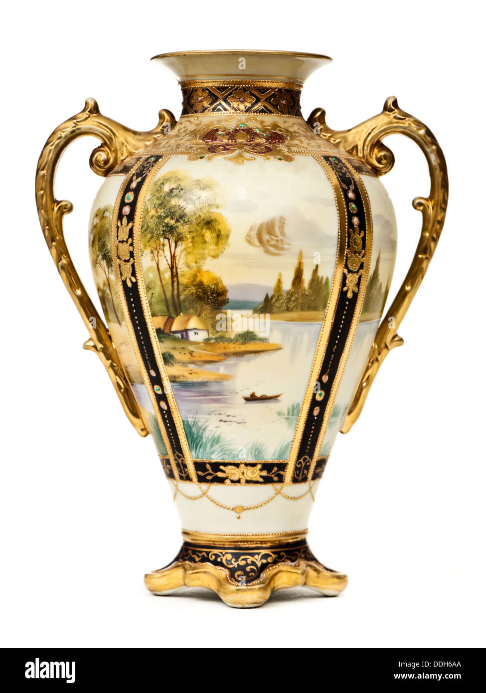 Antik handbemalt verzierte Vase von Noritake Japan Stockfoto