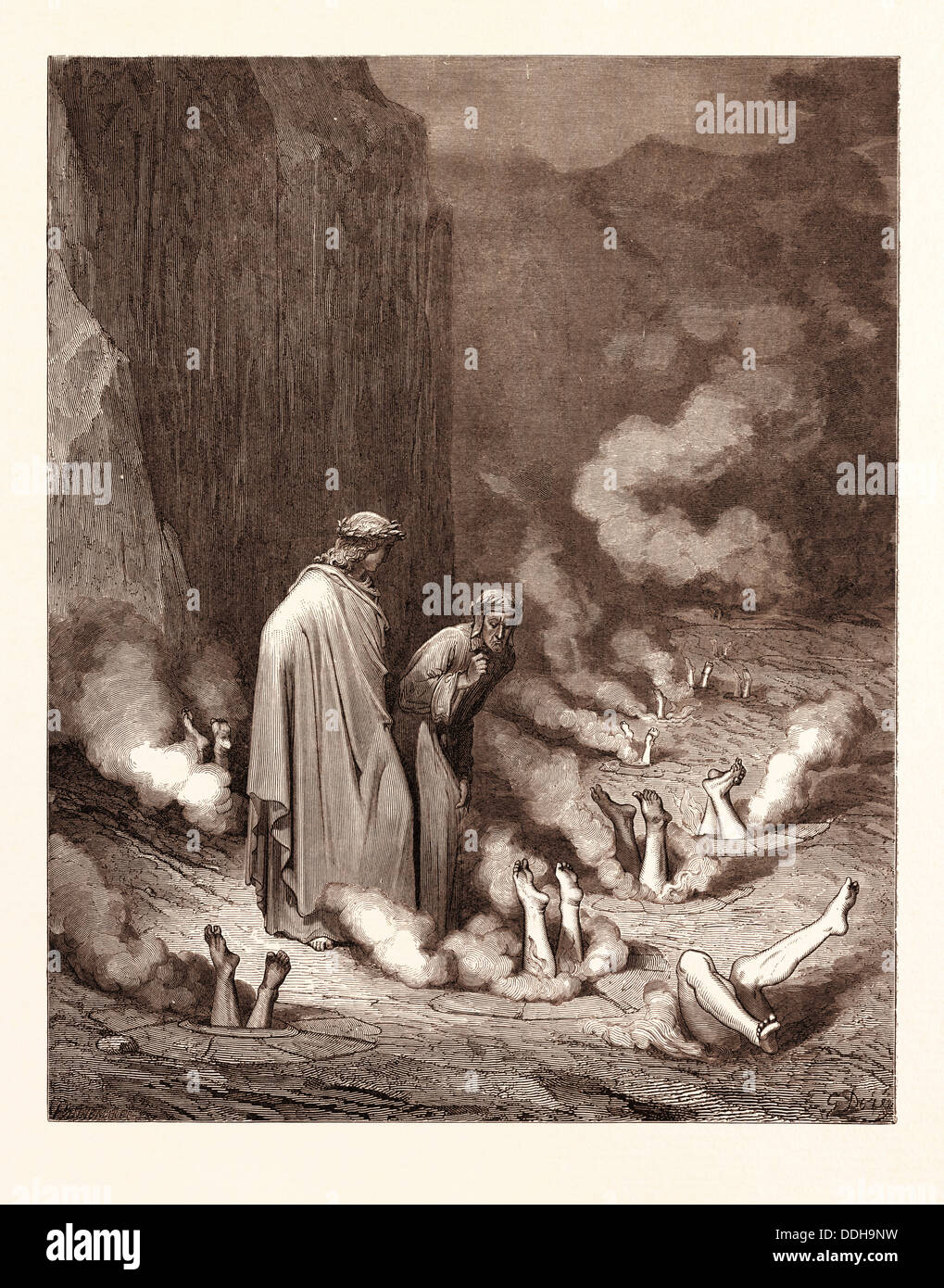 DIE BESTRAFUNG DER SIMONISTS VON GUSTAVE DORÉ. Gustave Dore, 1832-1883, Französisch. Gravur für die göttliche Komödie Stockfoto