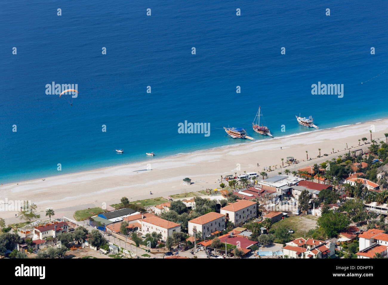 Strand von Ölüdeniz, Anzeigen von dem Lykischen Weg, Lykische Küste, Ölüdeniz, Provinz Muğla, Ägäis, Türkei Stockfoto