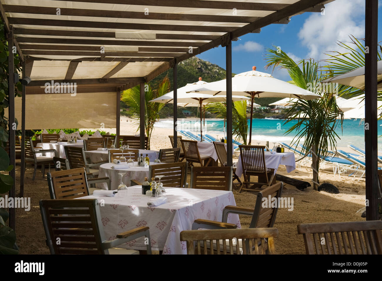 Strandbar am Karibik Hotel Flamands bay Saint Barth Stockfoto