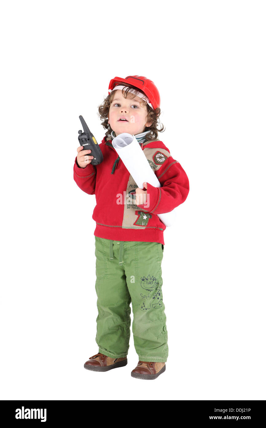 Junges Kind verkleidet als ein tradesperson Stockfoto