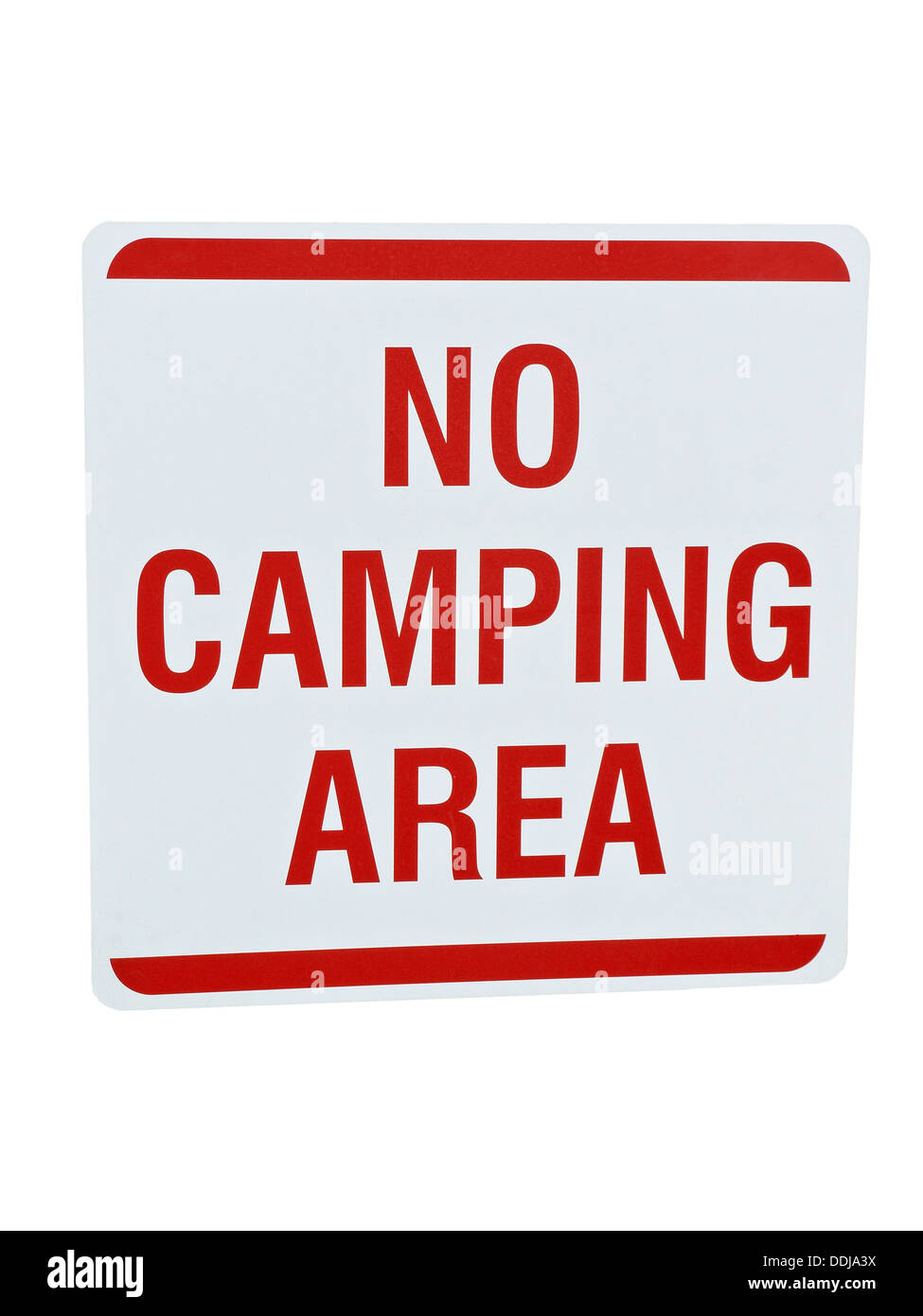 Kein Camping-Zeichen auf weißem Hintergrund Stockfoto