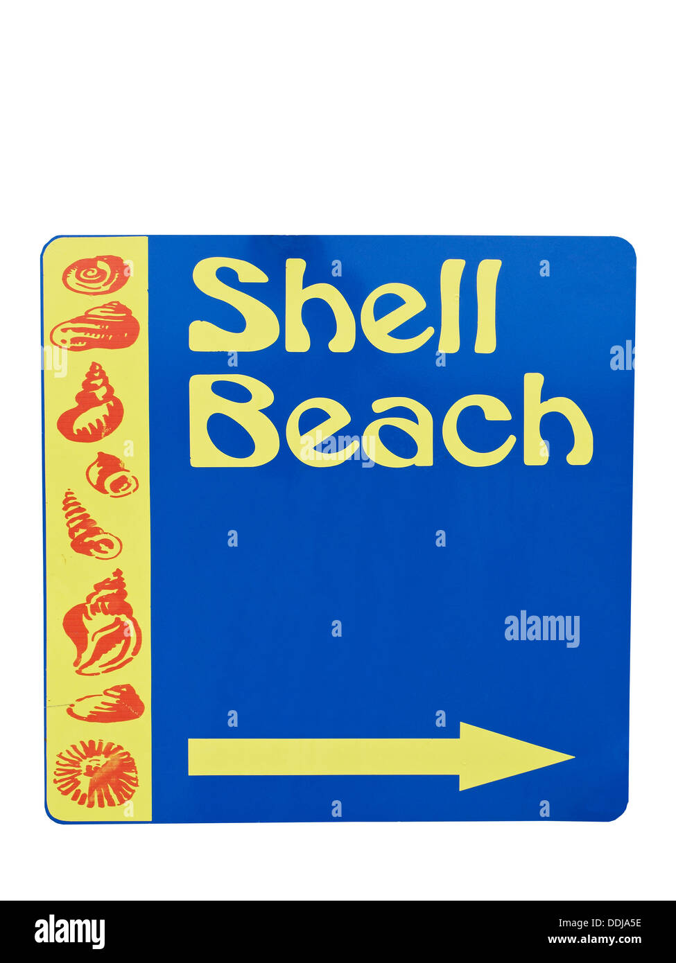 Shell Beach Zeichen Stockfoto