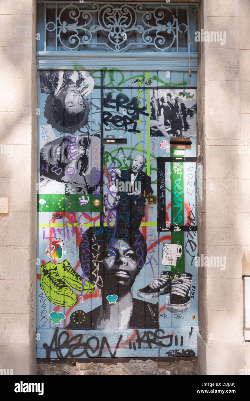 Graffiti mit Alfred Hitchcock in Avignon, Frankreich Stockfoto