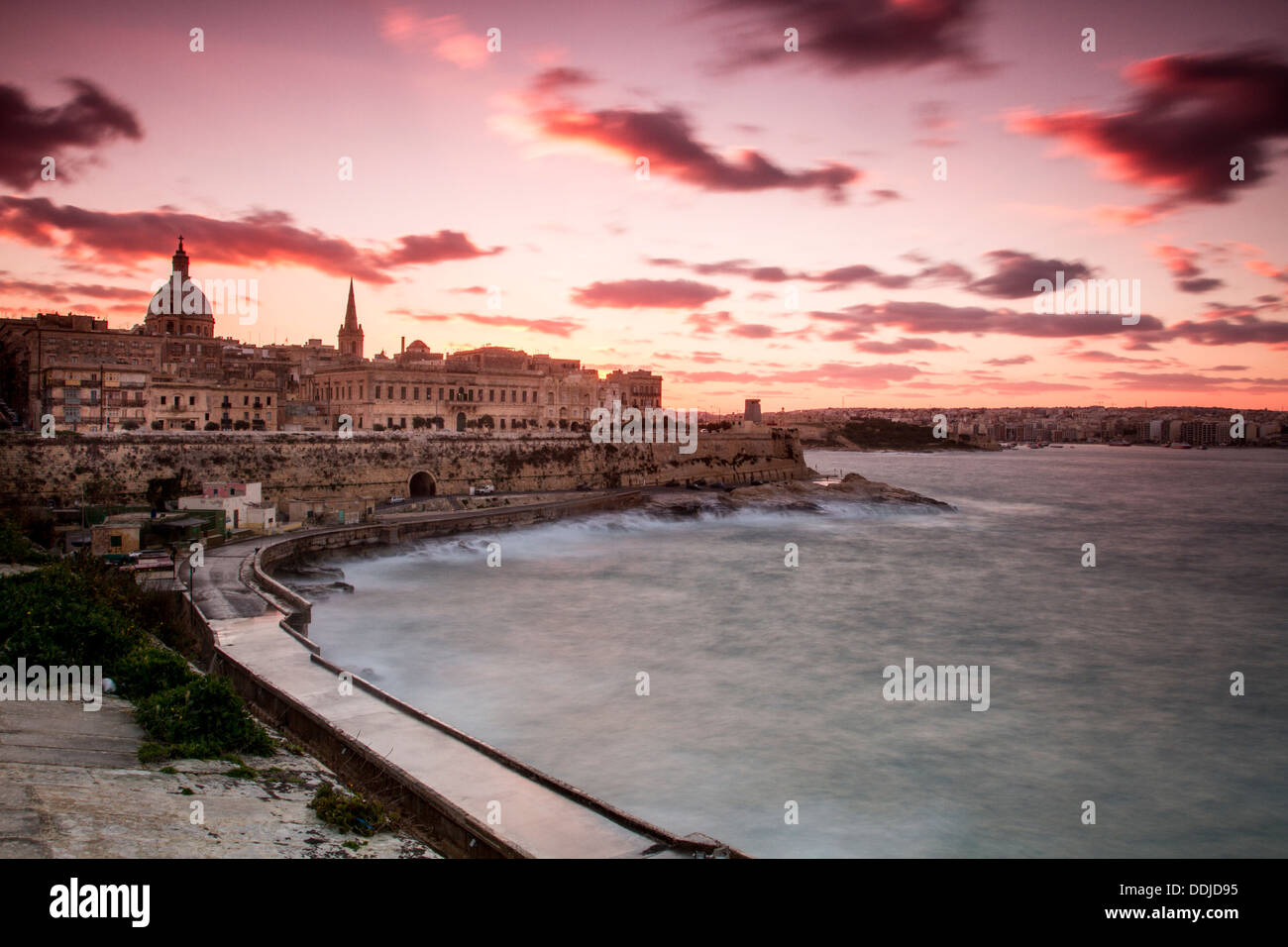 Sonnenuntergang in Valletta, Malta. Stockfoto