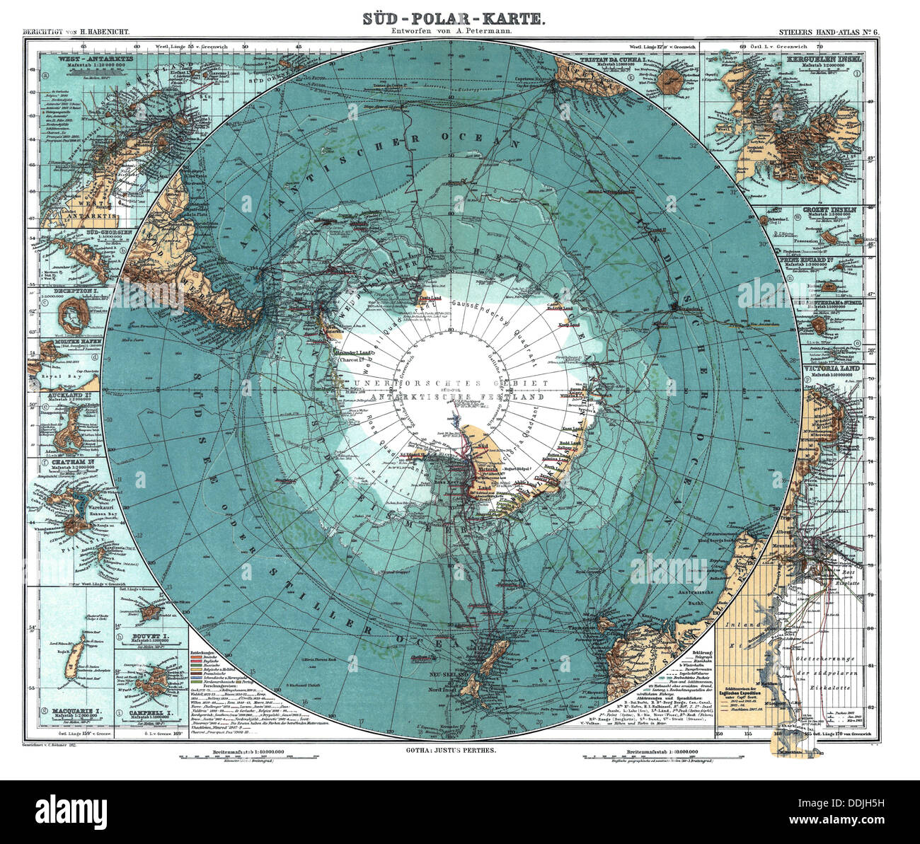 Antarktis auf einer deutschen Karte von 1912 Stockfoto