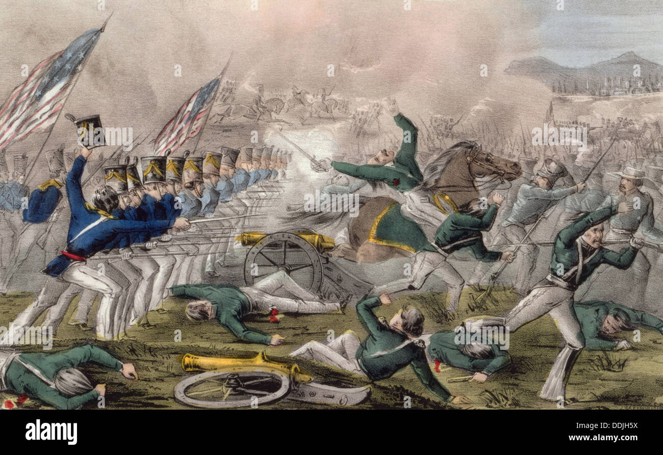 Schlacht von CHURUBUSCO 20. August 1847 zeigen US Army feuern auf mexikanische Soldaten auf der Flucht Stockfoto