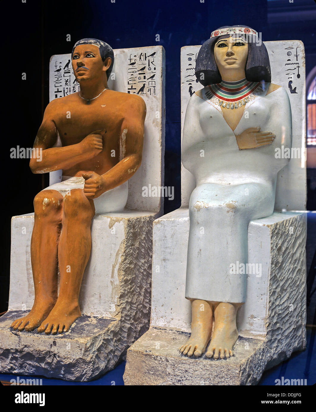 Rahotep und seine Frau Nofret - 26. Jahrhundert v. Chr., Museum of Egyptian Antiquities, Kairo, Ägypten, Afrika Stockfoto