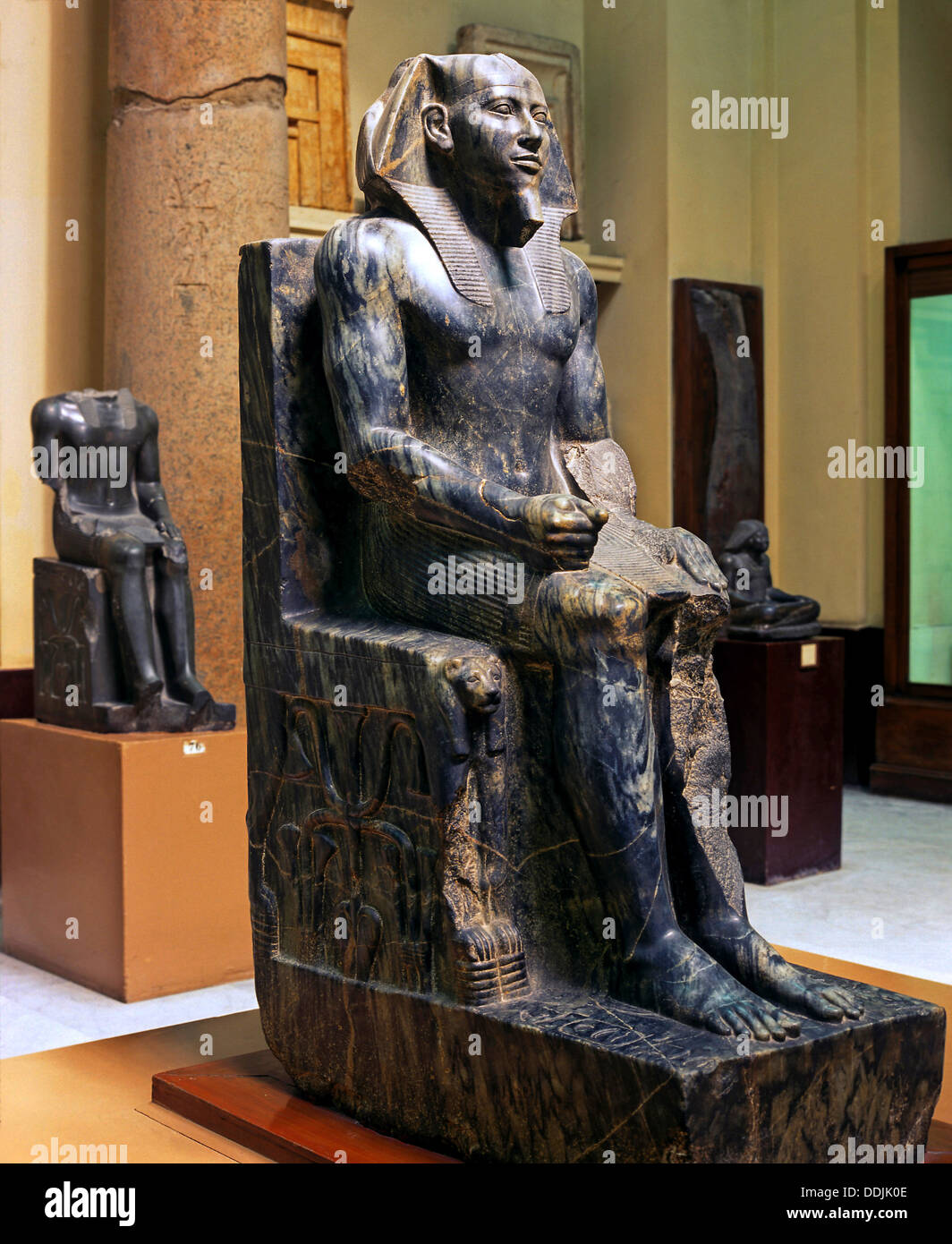 Diorit-Statue von Pharao Khafre - 26. Jahrhundert v. Chr., Museum of Egyptian Antiquities, Kairo, Ägypten, Afrika Stockfoto