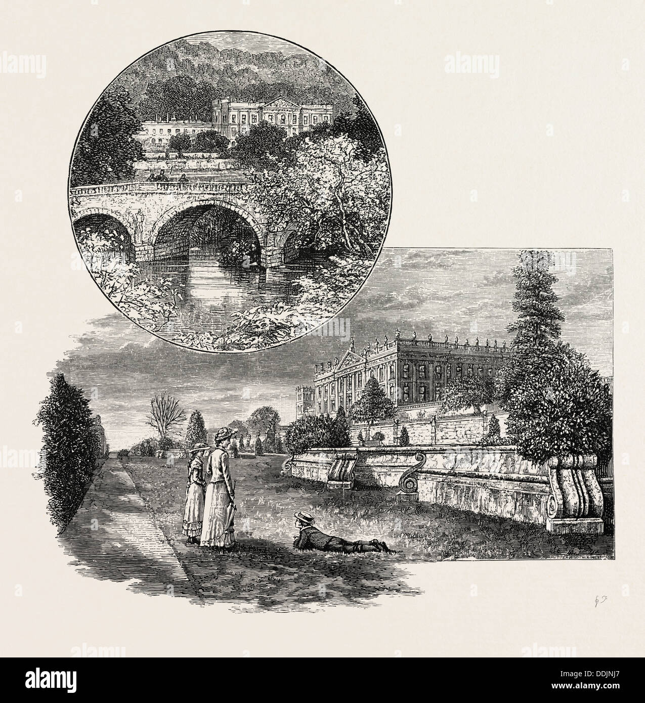 Chatsworth House ist ein Herrenhaus in North Derbyshire, England Stockfoto