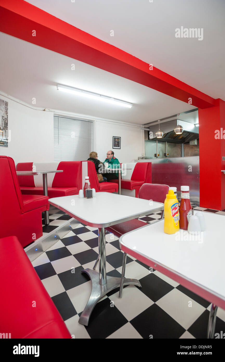 Interieur, TY es amerikanisches retro 50er Jahre Diner Café, Aberystwyth Wales UK. Stockfoto