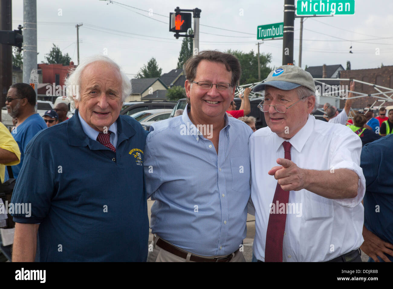 Politiker auf Detroits Labor Day Parade. Von links: Kongressabgeordnete Sander Levin; Kongressabgeordneten Gary Peters; Senator Carl Levin. Stockfoto