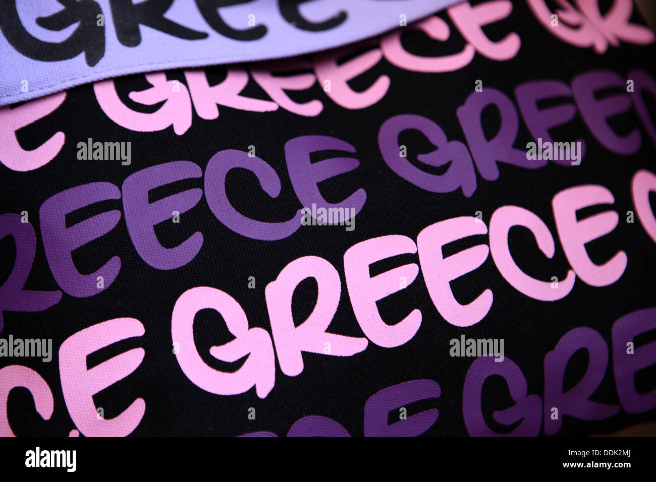 Griechenland in bunte Wörter auf eine Tasche hängen bis zum Verkauf Stockfoto