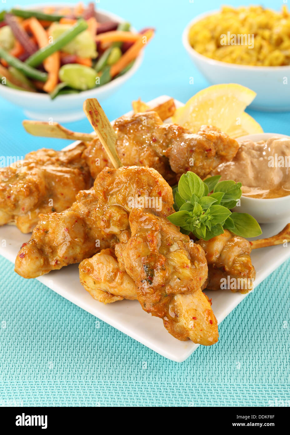 THAI CHICKEN SATAY / KEBABS Stockfoto