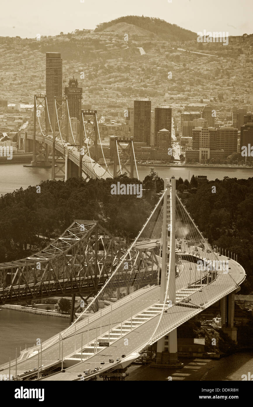 Luftbild der San Francisco Oakland Bay Bridge Stockfoto