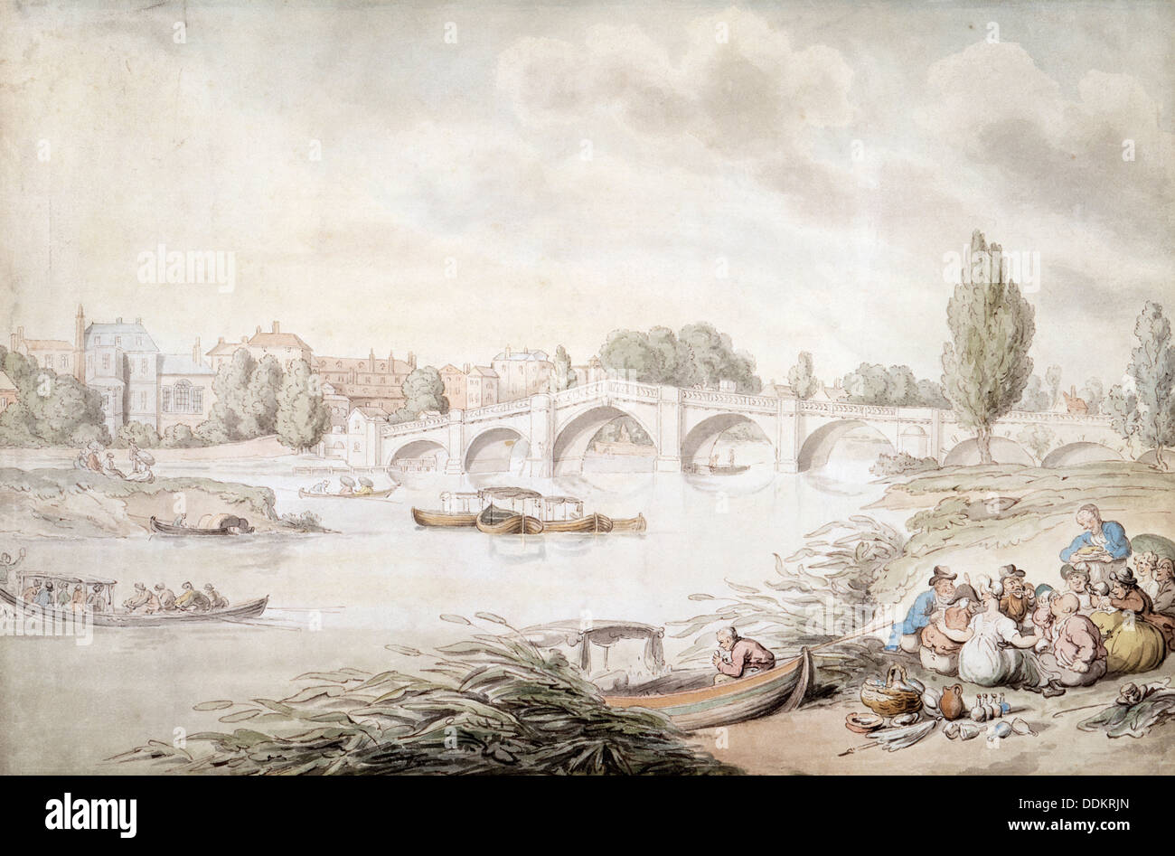 Richmond Bridge, London, (c1780-c1820?). Künstler: Thomas Rowlandson Stockfoto