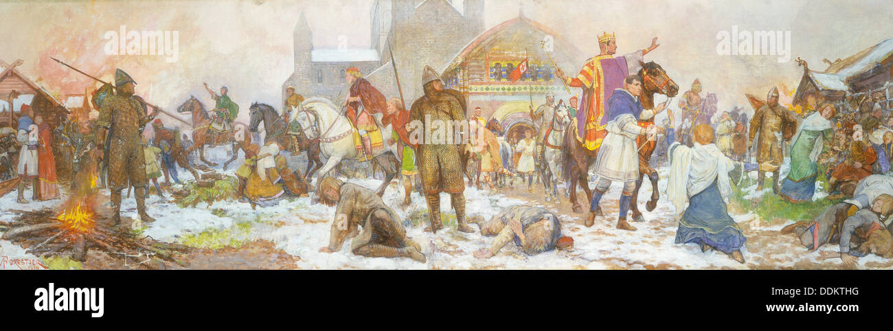 Folge bei der Krönung von William I, London, am Weihnachtstag 1066, (Anfang des 20. Jahrhunderts). Künstler: Amédée Forestier Stockfoto