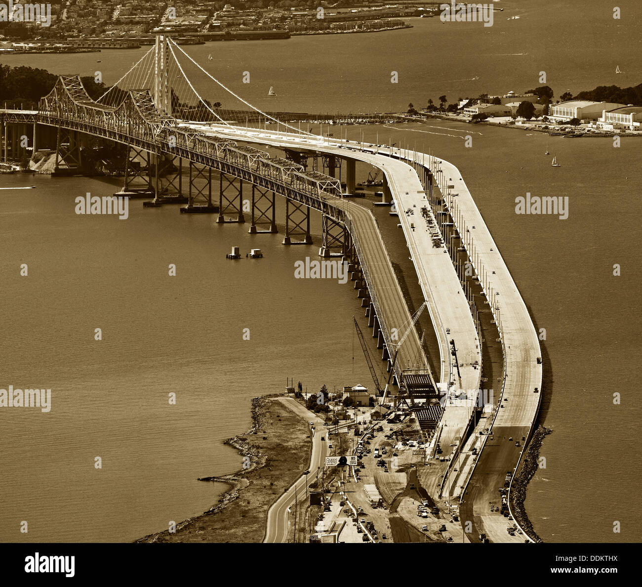 Luftbild-Abriss und Neubau Ost span San Francisco Oakland Bay Bridge Stockfoto