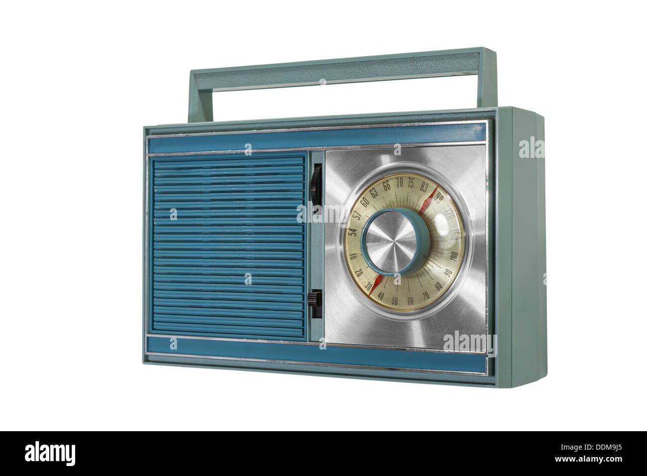 Retro-Kofferradio aus den 1960er Jahren isoliert. Stockfoto