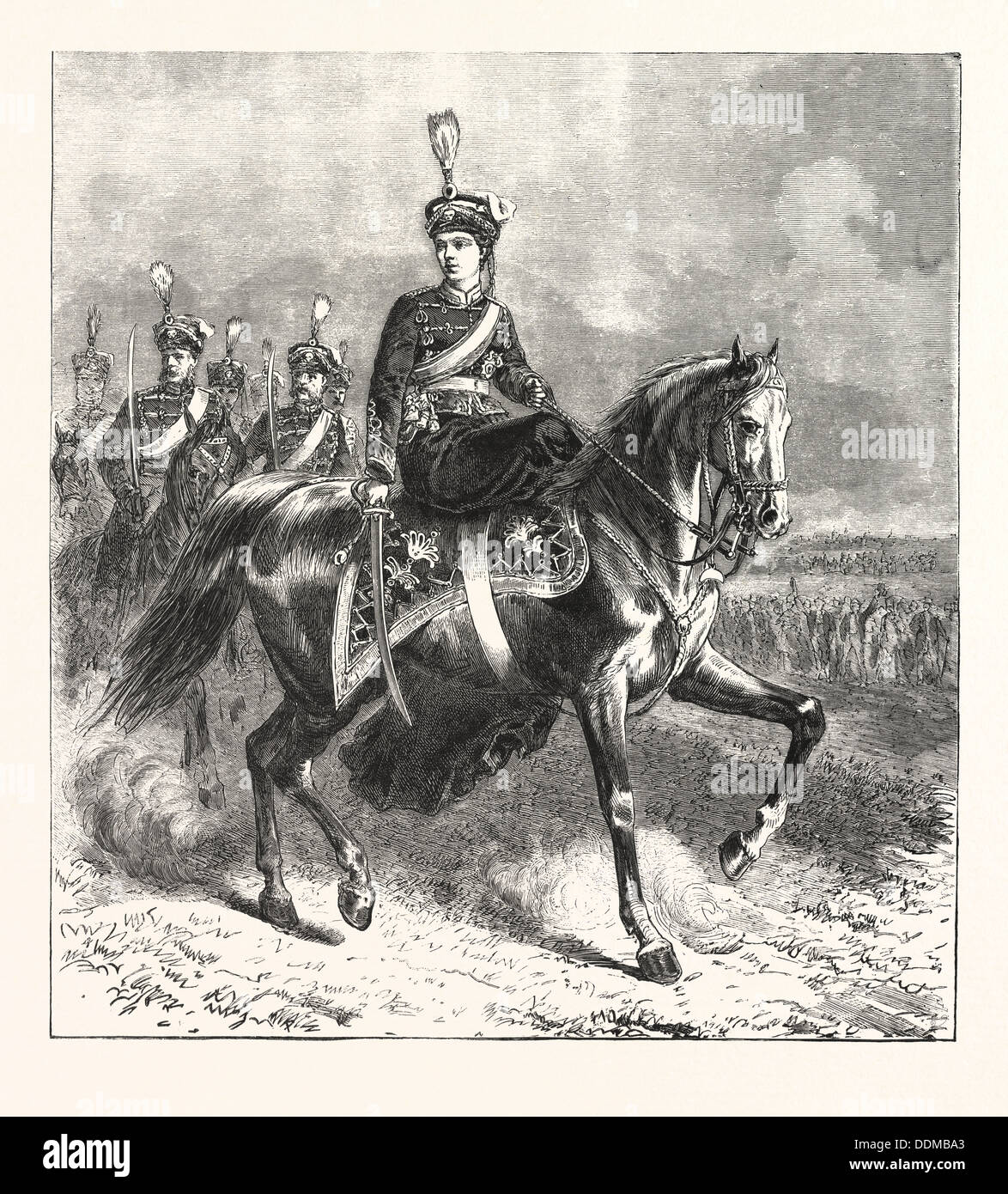DIE KRONPRINZESSIN VON DEUTSCHLAND ALS OBERST DER HUSAREN. GRAVUR VON 1876 Stockfoto