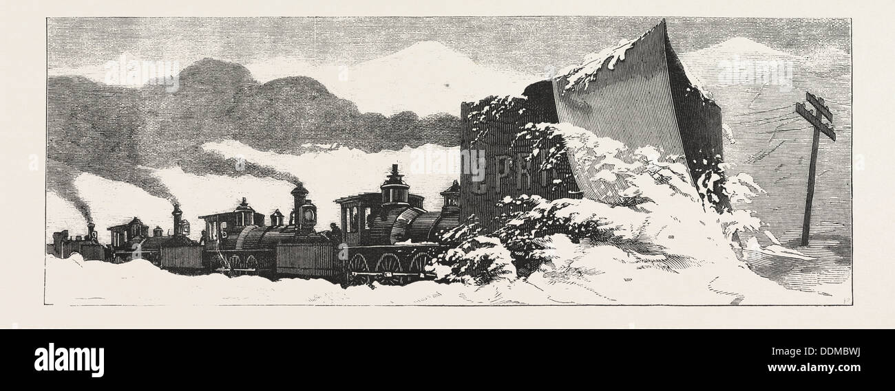 CLEARING-SCHNEE-BLOCK: WIE TUN SIE ES IN AMERIKA. DIE RIESIGEN SCHNEEPFLUG DER CENTRAL PACIFIC RAILROAD IN DER NEVADA Stockfoto