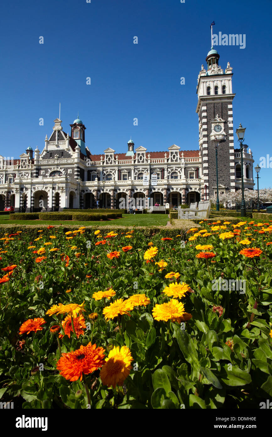 Historische Eisenbahn-Station, Dunedin, Südinsel, Neuseeland Stockfoto