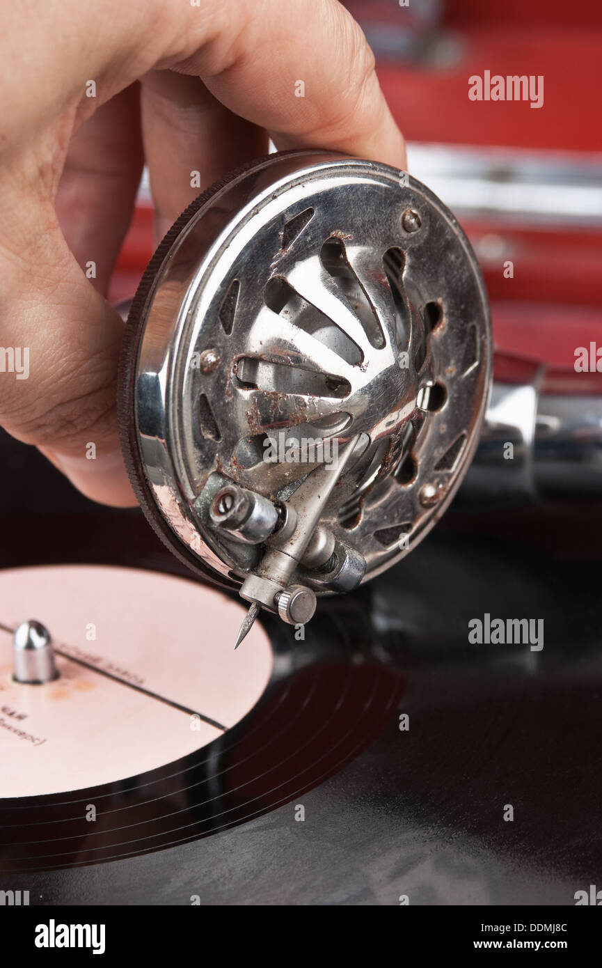 Vintage Grammophon mit einer vinyl Stockfoto