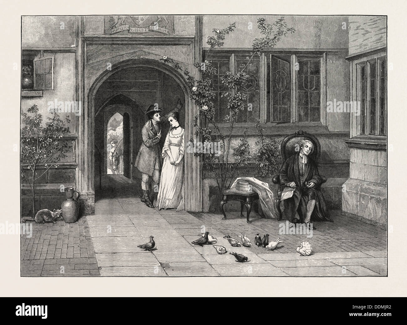 SCHRIFTSATZ DER ALTEN SACHE, AUS DEM GEMÄLDE VON W.F. YEAMES, A.R.A, IN DER ROYAL ACADEMY, UK, 1873 Stockfoto