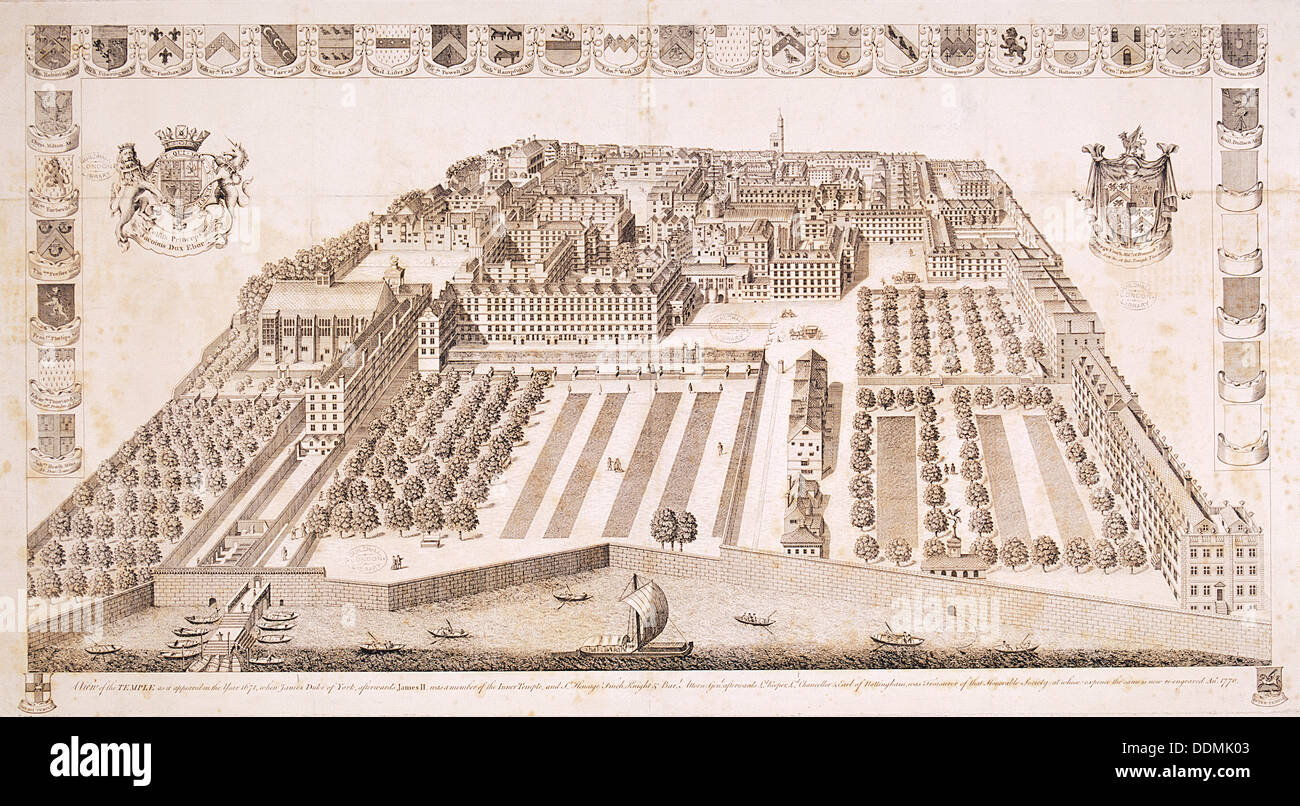 Mitte und Inner Temple in London, 1671. Künstler: Anon Stockfoto