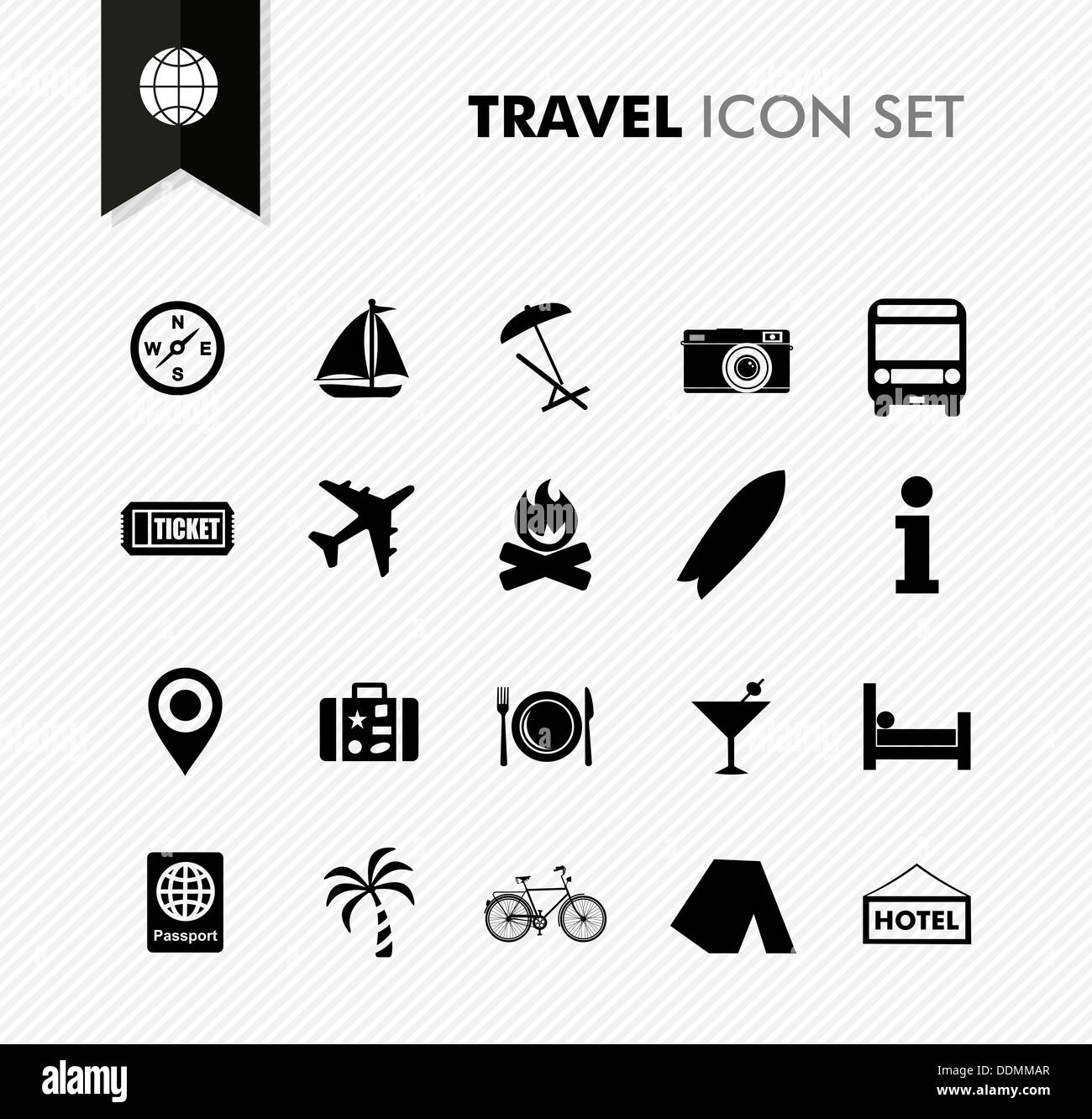 Modern Reisen-Ferien und Feiertage-Icon-Set. Vektor-Datei in Layer für die einfache Bearbeitung. Stockfoto