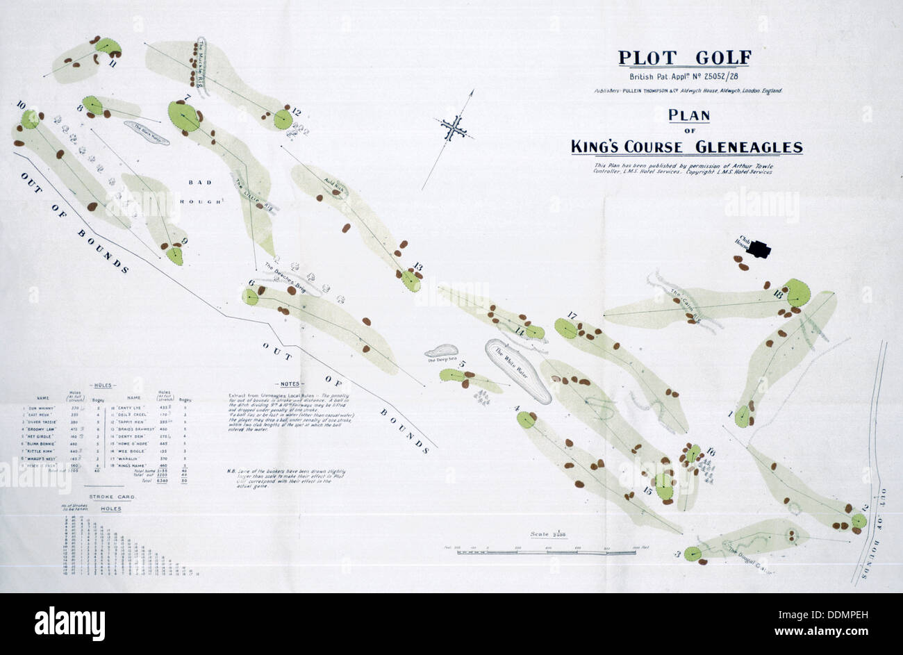 Karte der Gleneagles Golf Course, Britischen, c 1920. Artist: Unbekannt Stockfoto