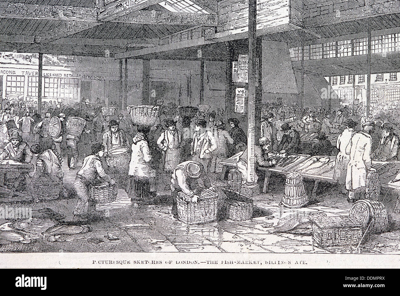 Billingsgate Markt, London, 1814. Künstler: James B Allen Stockfoto